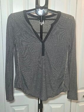 Akemi + Kin "Aluna" Lurex Stripe Metallic Henley Top from Anthropologie Size M